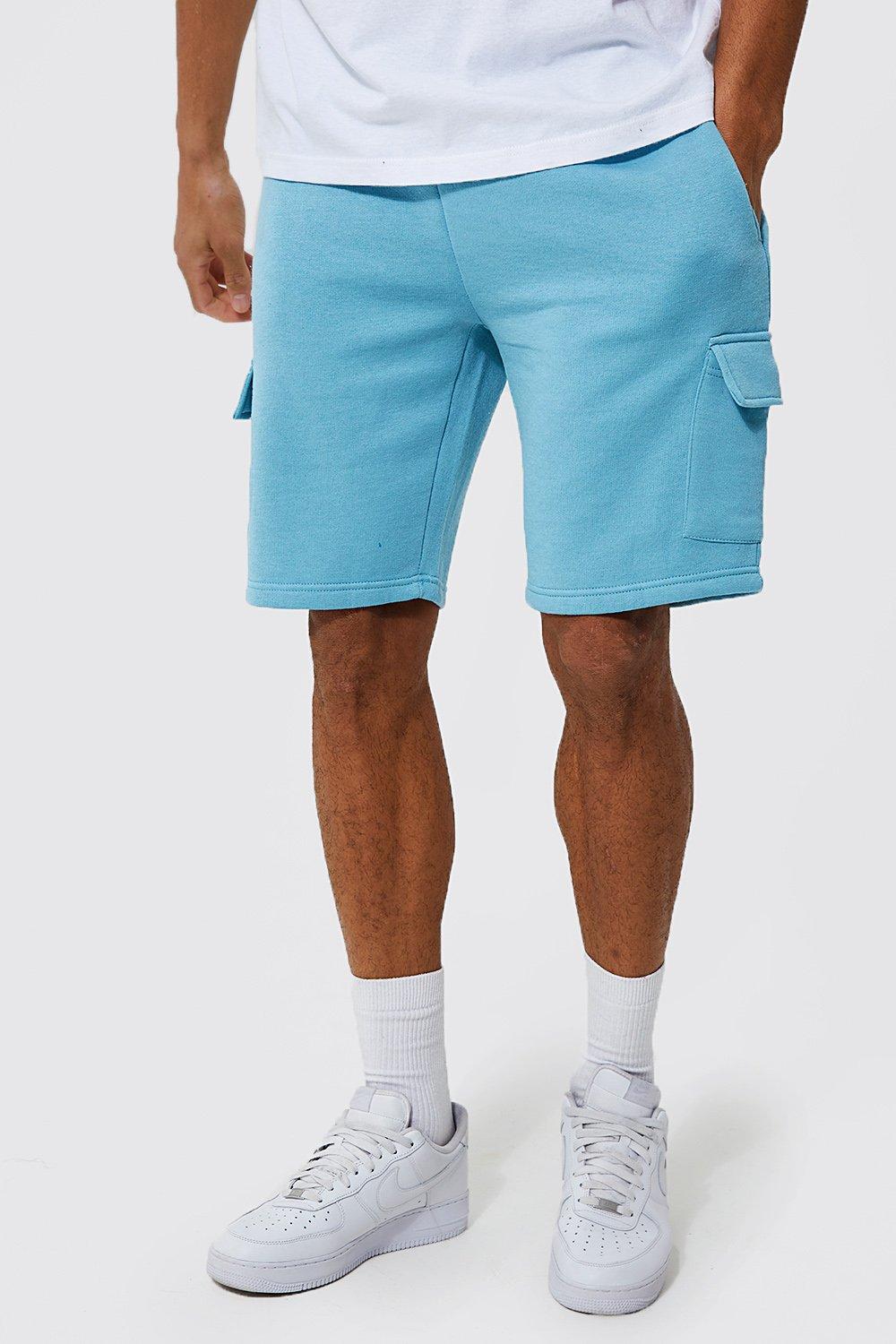 Mens Blue Tall Mid Length Jersey Cargo Short, Blue